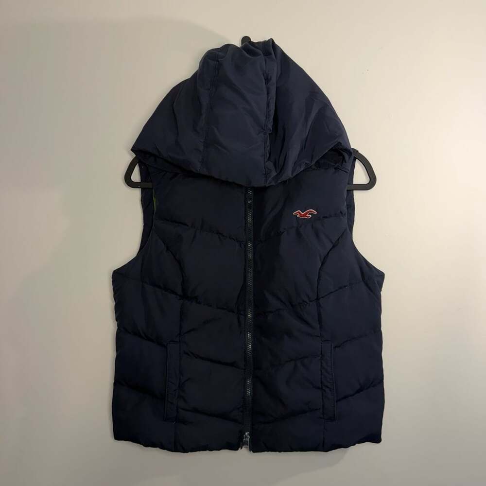 Vintage Y2K Hollister Navy Blue Hooded Puffer Vest Size Large
